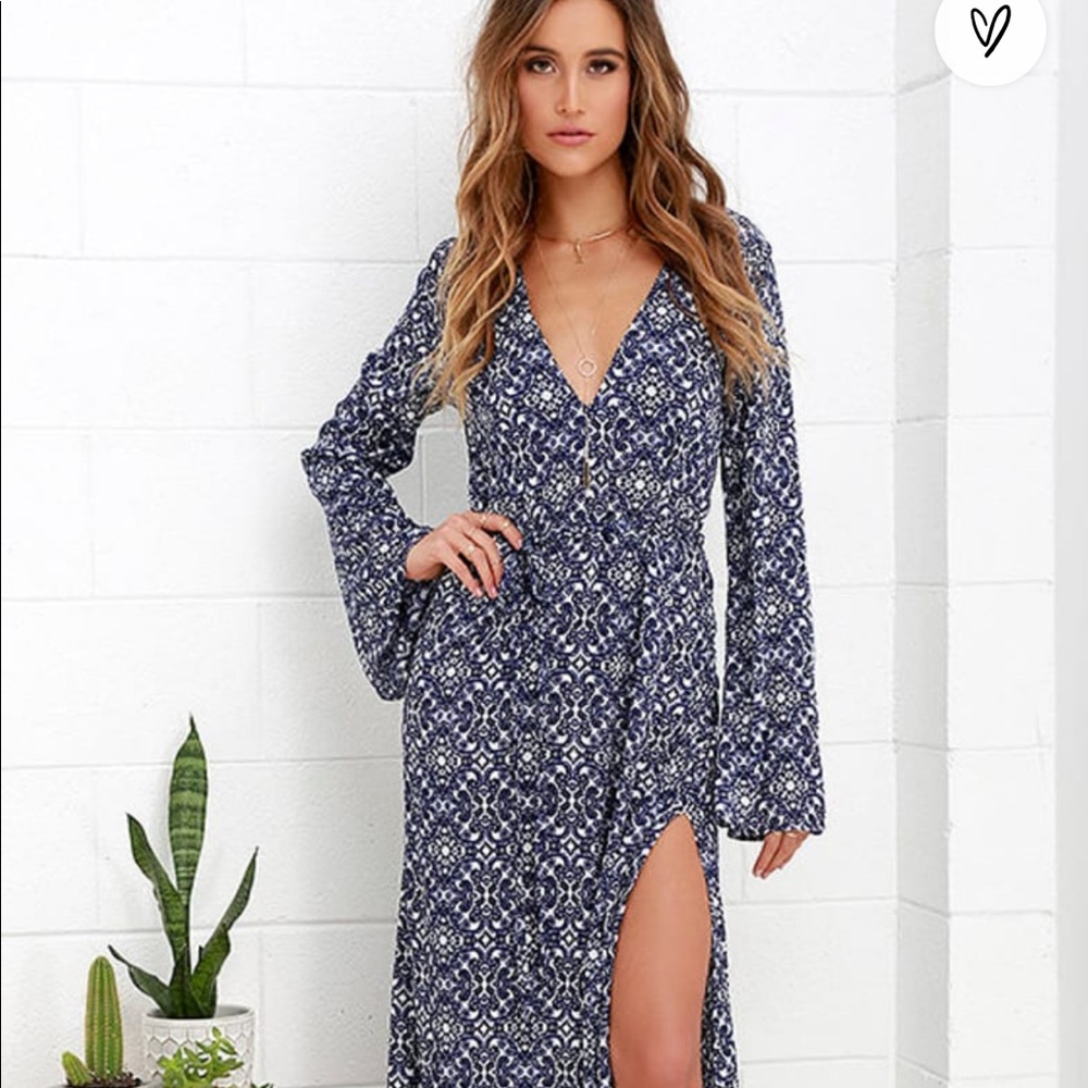 Lulus Mandala Daydream Blue Print Maxi Dress, Small